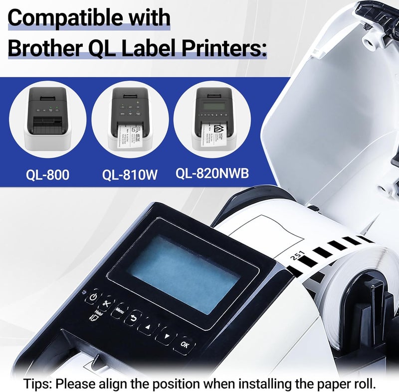 Wonfoucs 6 Rolls DK-2251 Continuous Length Replacement Labels Black/Red Label on White Paper Tape, Compatible Brother DK2251 Continuous Length Label Roll for QL-800, QL-810W, QL-820NWB, 2.4” x 50 feet - Image 3